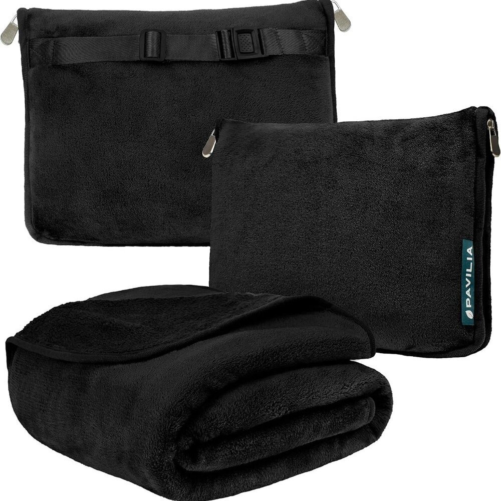 Travel Blanket Pillow, Soft Airplane Blanket 2-in-1 Combo Set, Plane Blanket Com